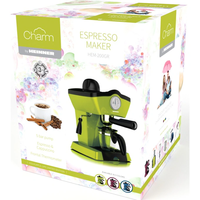HEINNER Espressor de cafea HEINNER CHARM HEM-200GR, 800W, 3.5bar, 0.25L, Green - IT-Fashion.ro