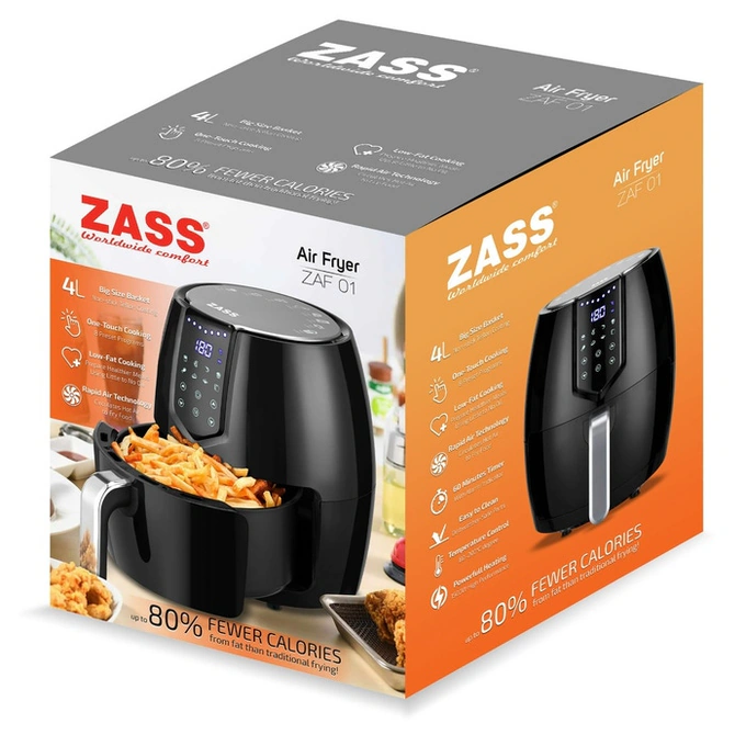 Friteuza cu aer cald / airfryer, Zass ZAF 01, 1500 W, 4 litri, 8 programe, temporizator 60 minute, protectie supraincalzire, negru - Imagine 7