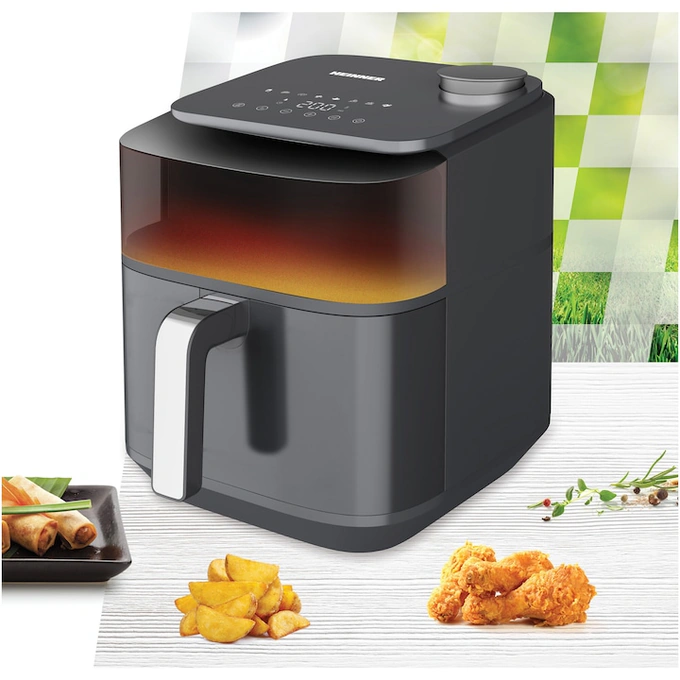 Friteuza cu aer cald Heinner CrispSteam Elite HAF-H7DLST1800, 1800W, display digital, 8 programe, functie pulverizare apa, gri antracit - Imagine 3