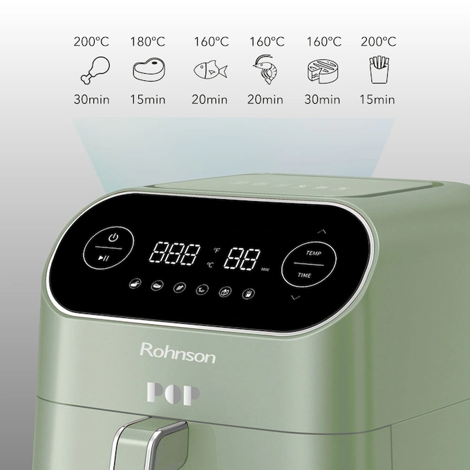 Friteuza cu aer cald Rohnson R2859G Green, 1800W, volum recipient 7L, 6 programe automate de gatit, temporizator, protectie supraincalzire - Imagine 6