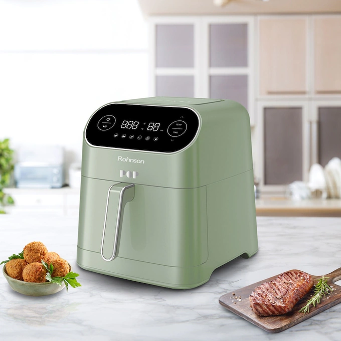 Friteuza cu aer cald Rohnson R2859G Green, 1800W, volum recipient 7L, 6 programe automate de gatit, temporizator, protectie supraincalzire - Imagine 7