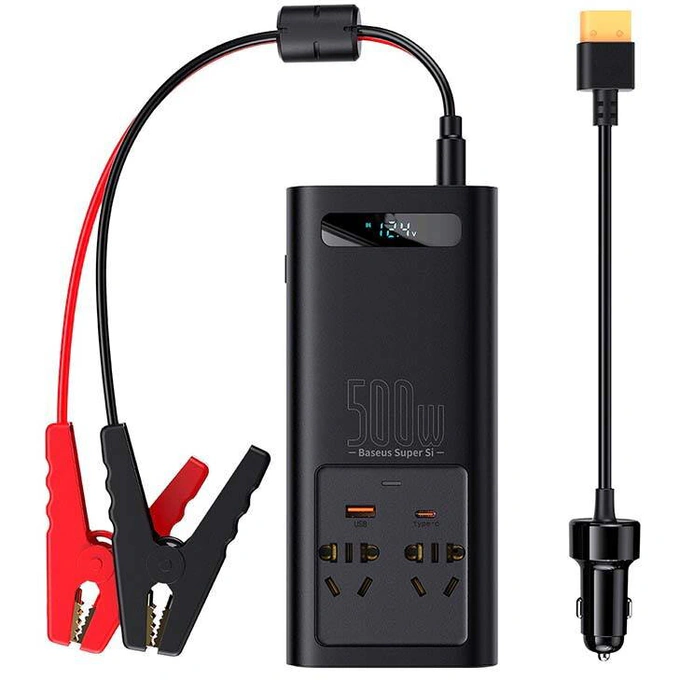 Invertor Auto BASEUS CGNB000101, 12V-220V, 500W, USB-C și USB-A - Imagine 1