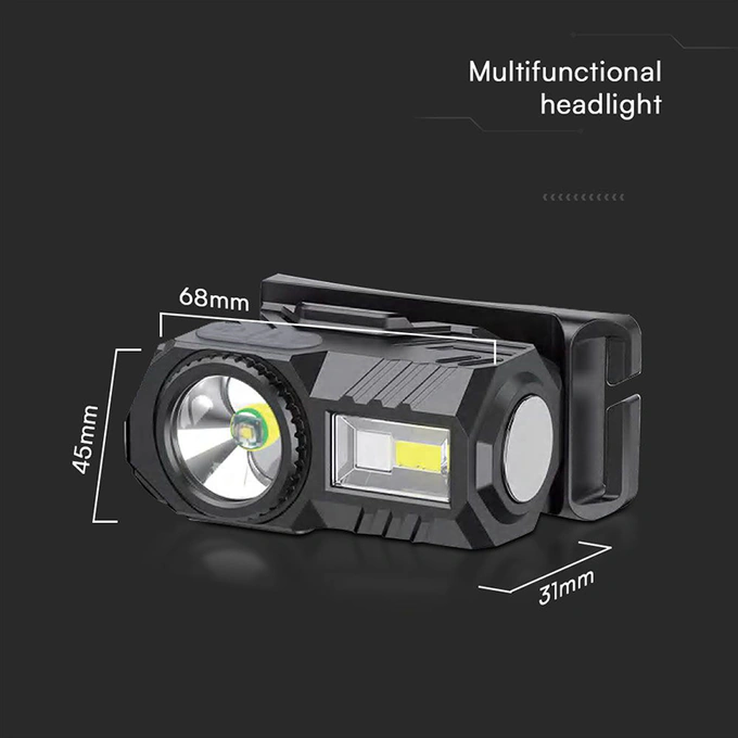 V-TAC Lanterna de cap LED V-TAC SKU-23339, 3W, IP43, USB-C, Negru - IT-Fashion.ro