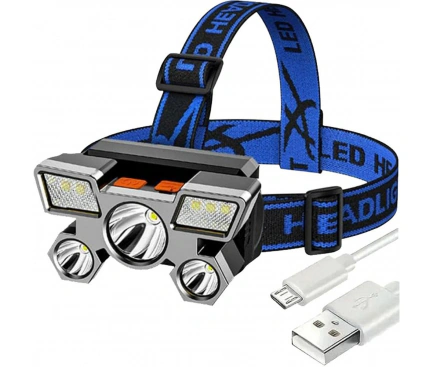 Lanterna de cap OEM RC-K-1227, 9 LED-uri, 600mAh, IPX4, micro-USB - Imagine 1