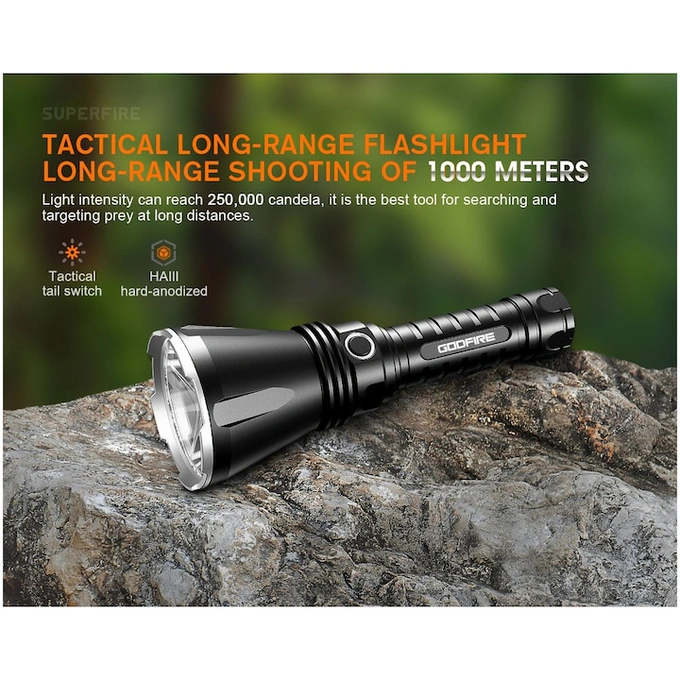 Lanterna SUPERFIRE Godfire TF01, 1371 lm, 20W, 4800 mAh,  IP55, USB-C, negru - Imagine 3