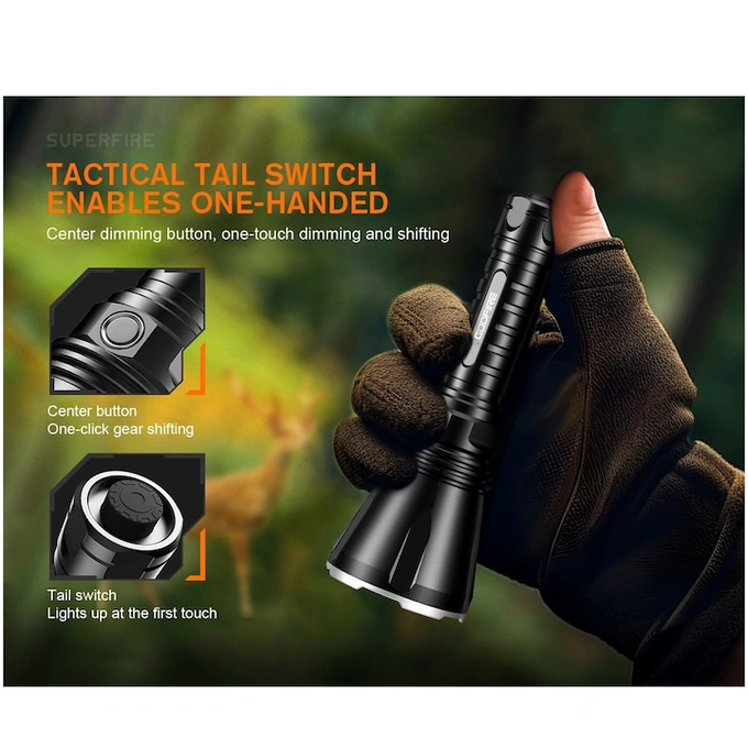 Lanterna SUPERFIRE Godfire TF01, 1371 lm, 20W, 4800 mAh,  IP55, USB-C, negru - Imagine 8