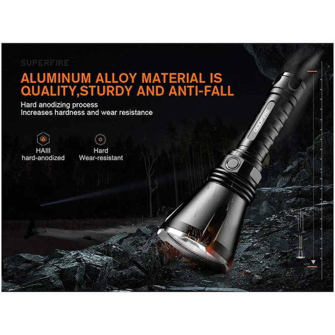 Lanterna SUPERFIRE Godfire TF01, 1371 lm, 20W, 4800 mAh,  IP55, USB-C, negru - Imagine 9