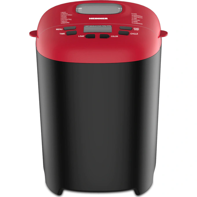 Masina de paine HEINNER PastryChef 550 HBM-915BKR, 550W, 15 programe, 900g, Rosu/Negru - Imagine 1