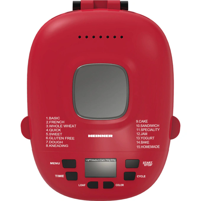 Masina de paine HEINNER PastryChef 550 HBM-915BKR, 550W, 15 programe, 900g, Rosu/Negru - Imagine 3