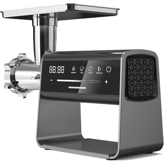 Masina de tocat HEINNER ExquisiteForce HMG-DIS2500, 2.5 kg, 600-2500 W, 2 site de taiere, Control touch, Negru/Inox - Imagine 1
