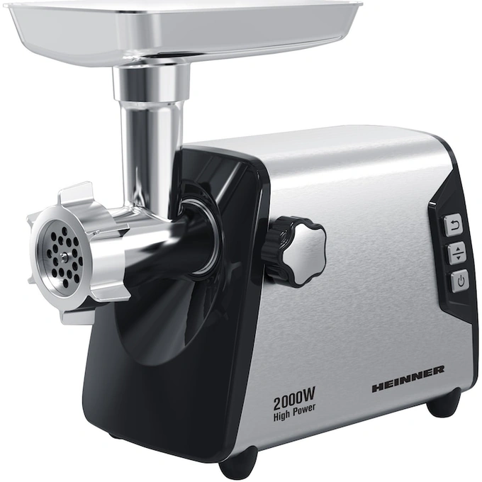 Masina de tocat HEINNER HMG-Y2000SS, 3 kg, 2000 W, 3 site de taiere, 2 viteze, Negru/Argintiu - Imagine 1
