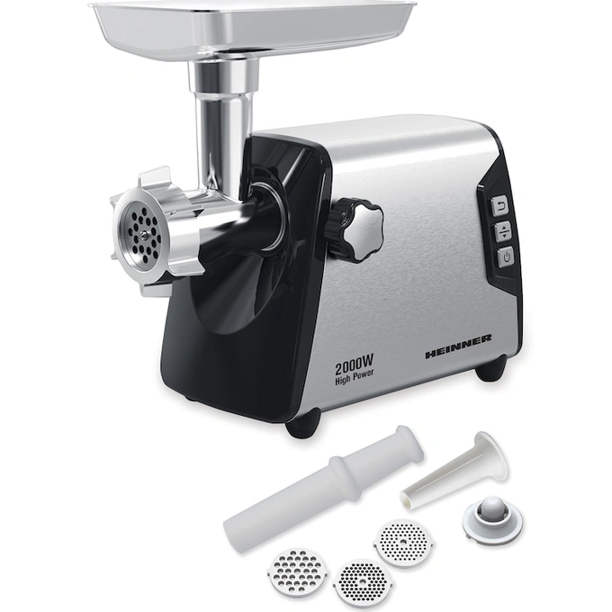 HEINNER Masina de tocat HEINNER HMG-Y2000SS, 3 kg, 2000 W, 3 site de taiere, 2 viteze, Negru/Argintiu - IT-Fashion.ro
