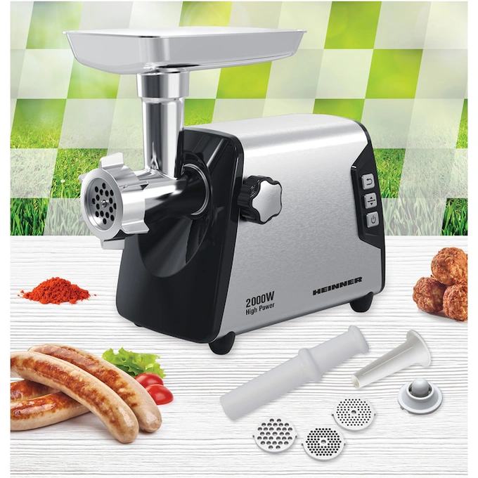 Masina de tocat HEINNER HMG-Y2000SS, 3 kg, 2000 W, 3 site de taiere, 2 viteze, Negru/Argintiu - Imagine 3