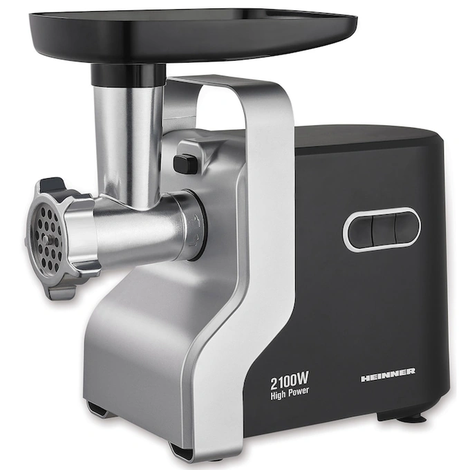 Masina de tocat HEINNER MG-2100BKSL, 1.8 kg, 2100 W, 2 viteze, 3 site de taiere, Argintiu/Negru - Imagine 1