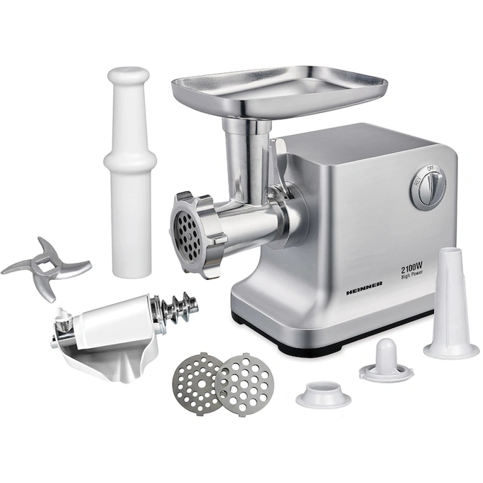 HEINNER Masina de tocat HEINNER MG-2100SS, 2100W, 2 kg, 2 site de taiere, Argintiu - IT-Fashion.ro