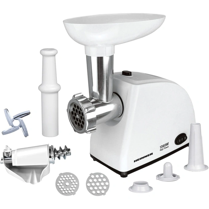 HEINNER Masina de tocat HEINNER MG-W1200R, 1.5 kg, 1360 W, 3 site de taiere, Alb - IT-Fashion.ro
