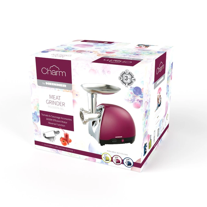 Masina de tocat HEINNER MG1500TA-BG, 2 kg, 1600 W, 3 site de taiere, Visiniu - Imagine 3