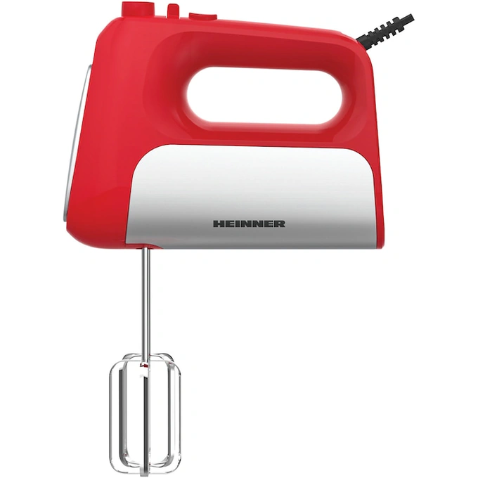 Mixer de mana Heinner HM-DC500RD, 500w, motor dc, 6 viteze + turbo, Rosu cu decoratiuni inox - Imagine 1