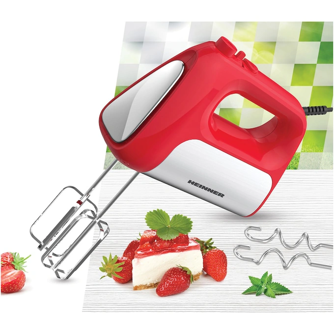 Mixer de mana Heinner HM-DC500RD, 500w, motor dc, 6 viteze + turbo, Rosu cu decoratiuni inox - Imagine 4
