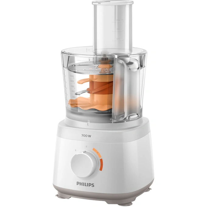 Robot de bucatarie Philips Daily Collection HR7320/00, 700 W, 2 viteze, bol 2.1 L, dispozitiv de emulsifiere, accesoriu de framantare, blender cu capacitate de 1 L, Alb - Imagine 3