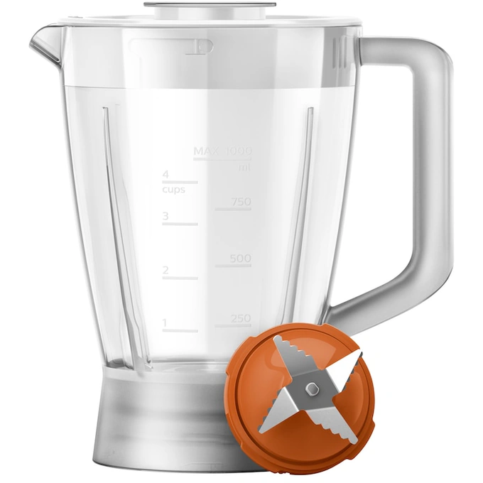 Robot de bucatarie Philips Daily Collection HR7320/00, 700 W, 2 viteze, bol 2.1 L, dispozitiv de emulsifiere, accesoriu de framantare, blender cu capacitate de 1 L, Alb - Imagine 5