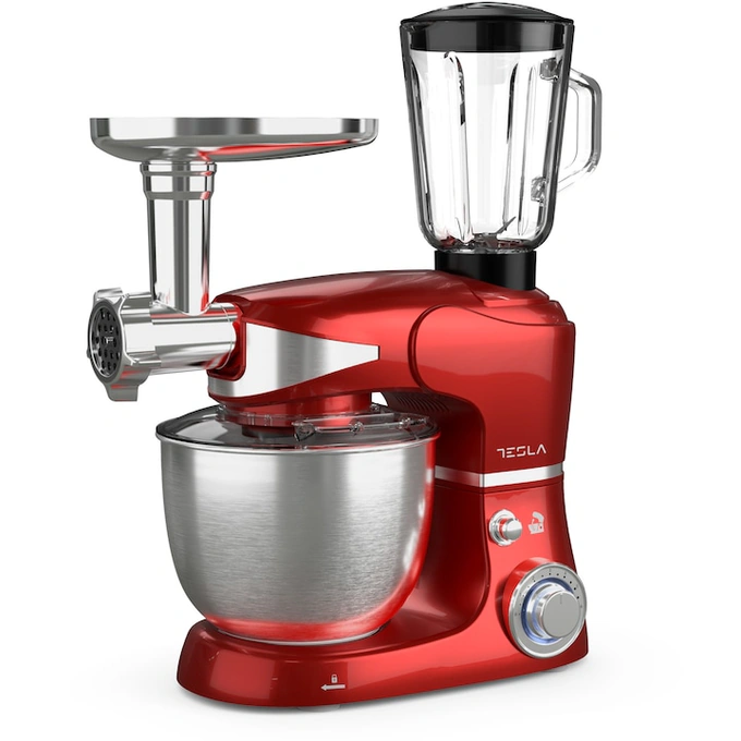 Robot de bucatarie TESLA KR600RA, Capacitate Bol 5l, 1000W, 6 viteze, Rosu - Imagine 1