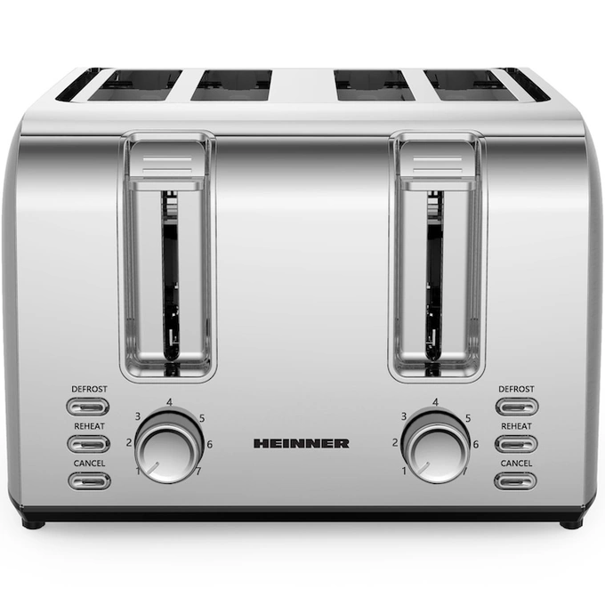 Prajitor de paine Heinner HTP-4S1500SS , 1500w, capacitate 4 felii, 7 niveluri de rumenire, Gri - Imagine 1