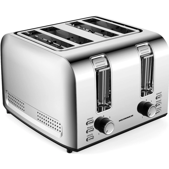 HEINNER Prajitor de paine Heinner HTP-4S1500SS , 1500w, capacitate 4 felii, 7 niveluri de rumenire, Gri - IT-Fashion.ro