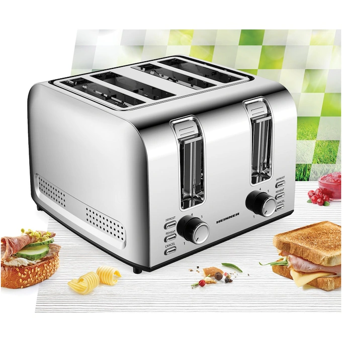 Prajitor de paine Heinner HTP-4S1500SS , 1500w, capacitate 4 felii, 7 niveluri de rumenire, Gri - Imagine 3