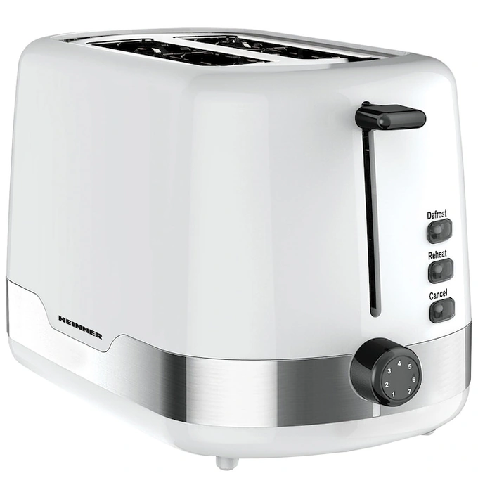 Prajitor de paine Heinner HTP-850WHSS, 850 W, 7 nivele de rumenire, 3 functii, Alb/Inox - Imagine 1