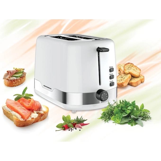 HEINNER Prajitor de paine Heinner HTP-850WHSS, 850 W, 7 nivele de rumenire, 3 functii, Alb/Inox - IT-Fashion.ro