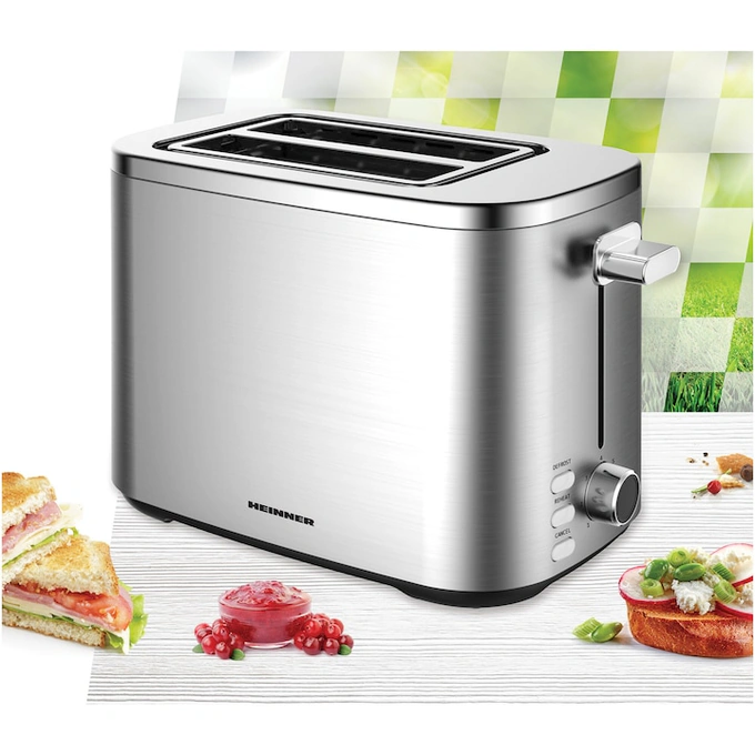 Prajitor de paine Heinner sparkle toast HTP-800SS , 800w, capacitate 2 felii, 7 niveluri rumenire, indicator led luminos, Gri - Imagine 3