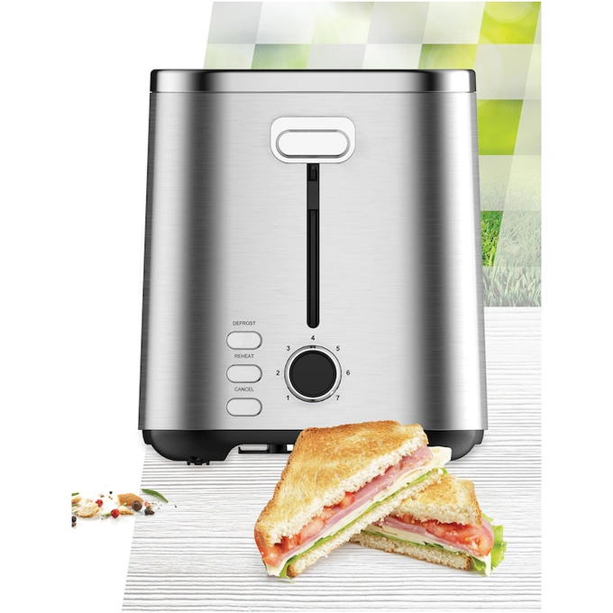 Prajitor de paine Heinner sparkle toast HTP-800SS , 800w, capacitate 2 felii, 7 niveluri rumenire, indicator led luminos, Gri - Imagine 4