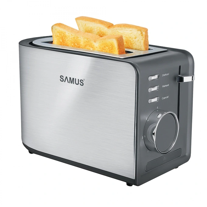 Prajitor de paine Samus Toasty, 850 W, 2 felii, 7 trepte de rumenire, functie decongelare, functie reincalzire, argintiu - Imagine 1