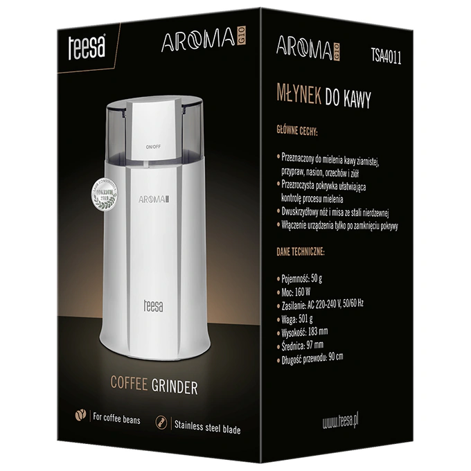 Rasnita de cafea TEESA Aroma G10 TSA4011, 160 W, 50g, Alb - Imagine 5
