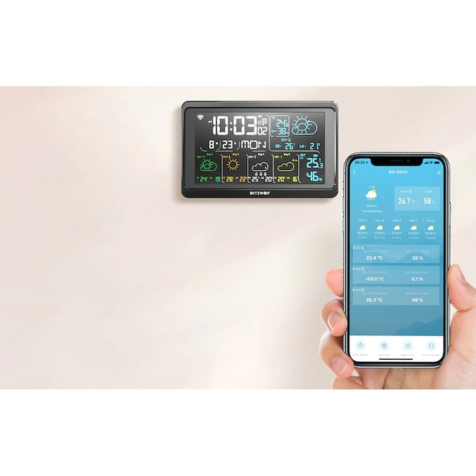 Statie meteo inteligenta, BLITZWOLF, BW-WS04, Wi-Fi, 3 canale, Black - Imagine 5