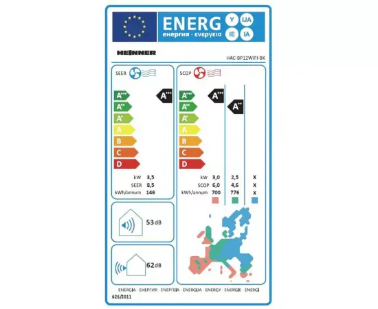 Aparat de aer condiționat HEINNER Black Pearl 12000 BTU Wi-Fi, HAC-BP12WIFI-BK - Imagine 4
