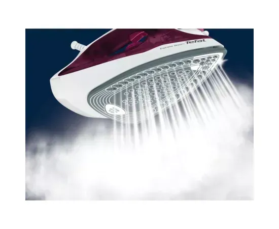 Fier de călcat cu abur Tefal Express Steam FV2835E0, 2400W, talpă ceramică Cerilium, jet abur 160 g/min, alb-visiniu - Imagine 3