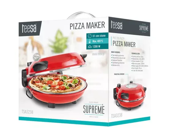 Aparat de preparat pizza TEESA Supreme + TSA3238, Temperatura: 110°C - 405°C, 1200 W, Rosu - Imagine 6