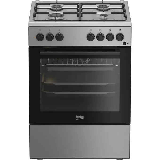 Aragaz mixt Beko FBSE62120XD, 4 arzătoare gaz, cuptor electric, 6 funcții, grill, SteamShine, inox, 60 cm - Imagine 1