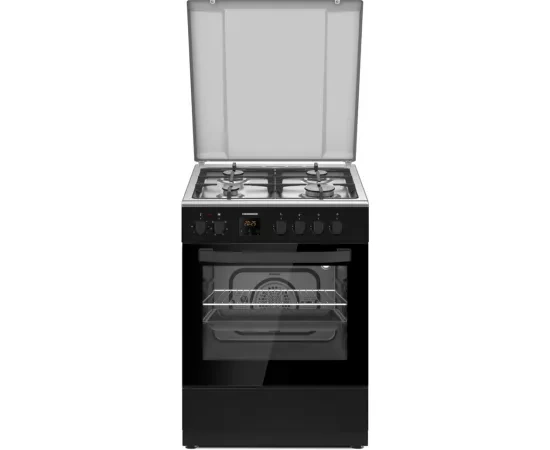 Aragaz mixt HEINNER HFSC-S66FDCC-IBK, 4 Arzatoare gaz, Autocuratarea catalitica, Aprindere electrica, Dispozitiv de siguranta, Cuptor Electric, Timer, Grill, Clasa A, Negru - Imagine 1