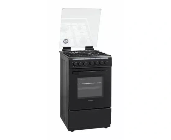 Aragaz mixt HEINNER HFSC-V60LITGC-BK, 4 Arzatoare gaz, Aprindere electrica, Dispozitiv de siguranta, Cuptor electric, 6 functii, Timer, Grill, Clasa A, 60 cm, Negru - Imagine 1