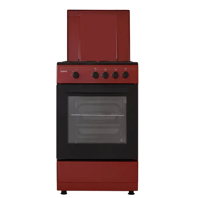 Aragaz pe gaz SAMUS SM566APGS, 4 arzătoare, cuptor pe gaz, 50 cm, capac metalic, finisaj Burgundy/Negru - Imagine 3