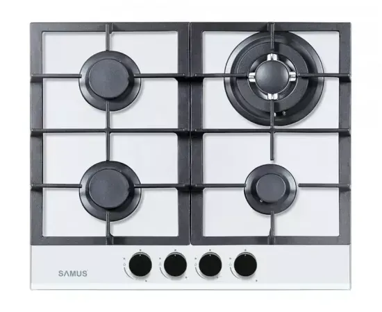 Plita incorporabila pe gaz SAMUS PSG-64SG3, 4 arzătoare, sticlă albă, grătare fontă - Imagine 1