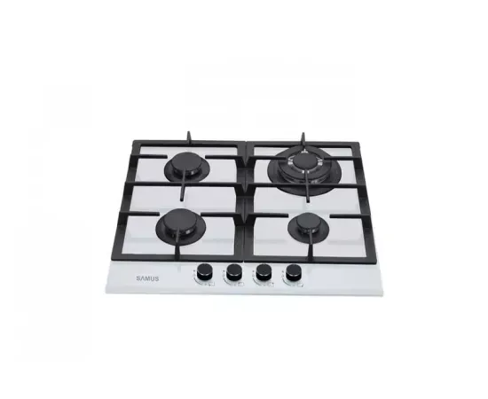 Plita incorporabila pe gaz SAMUS PSG-64SG3, 4 arzătoare, sticlă albă, grătare fontă - Imagine 2