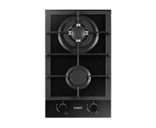 Plita incorporabila SAMUS PSG-32SG2, Aprindere electrica, Siguranta arzator, 2 zone de gatit, arzator Wok, Negru - Imagine 1