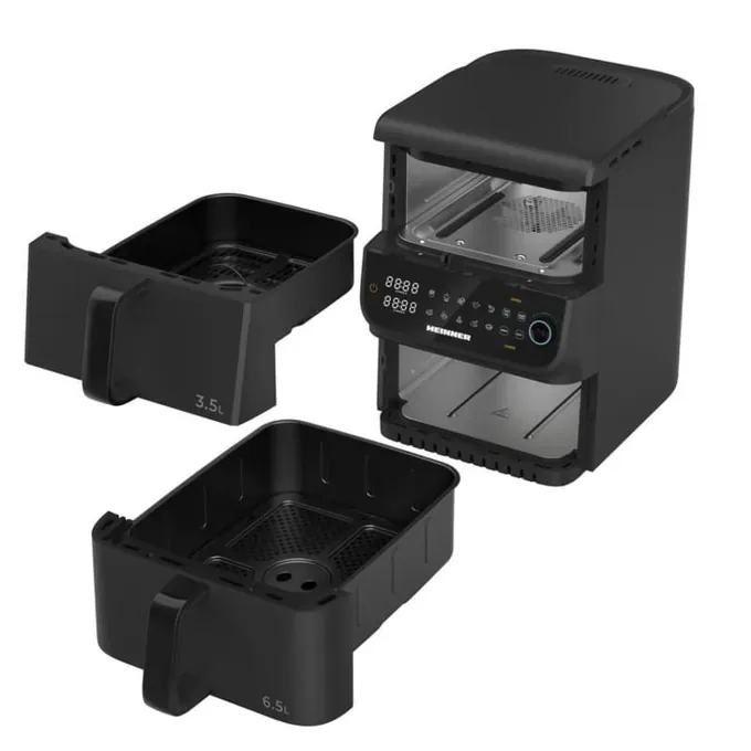 Friteuza cu aer cald dublu etajera HEINNER HAF-C10DBS25BK, 2500 W (1000+1500W), 10L (3.5+6.5L), Negru - Imagine 3