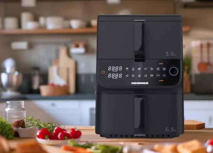 Friteuza cu aer cald dublu etajera HEINNER HAF-C10DBS25BK, 2500 W (1000+1500W), 10L (3.5+6.5L), Negru - Imagine 6