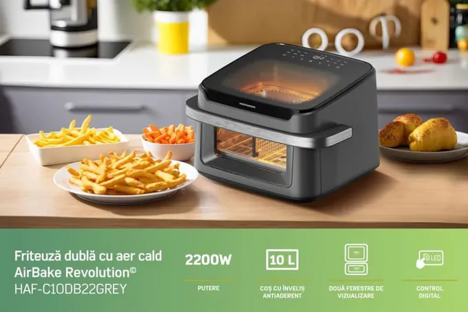 Friteuza cu aer cald HEINNER HAF-C10DB22GREY, 2200 W, 10L, Negru - Imagine 6
