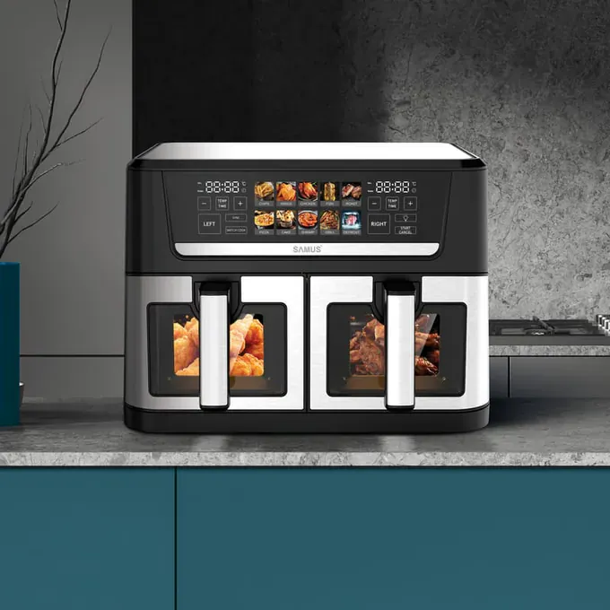 Friteuza cu aer cald Samus AF12TWIN-S2800DW, 12 L, 2800 W, 10 programe, dublu coș, Force 360° - Imagine 3
